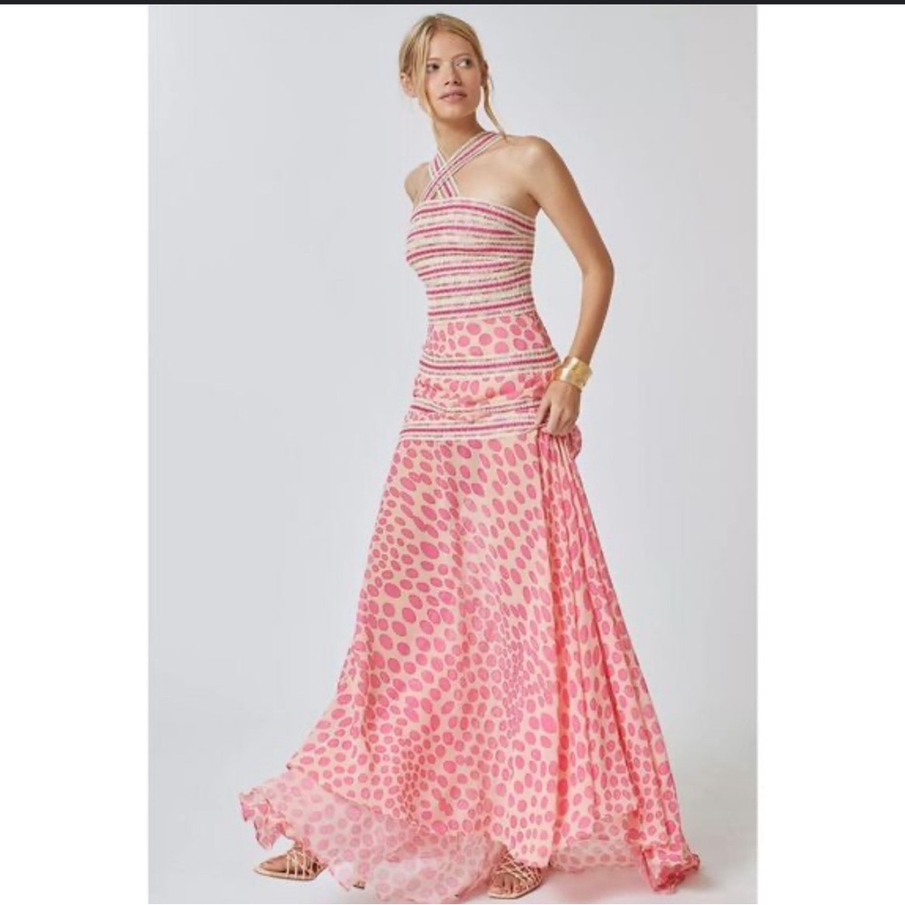 Patbo Polka dot dress. Straps have been removed to make it a strapless dress.